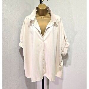 NWT Day Moon Cream Oversized Dolman Button Shirt Womens Lg Lagenlook Minimalist